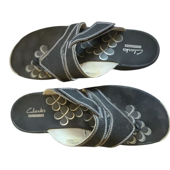 Clark’s Collection Black Strappy Thong Bohemian Sandals Size 8.5 EUC Beach Pool - Picture 2 of 4